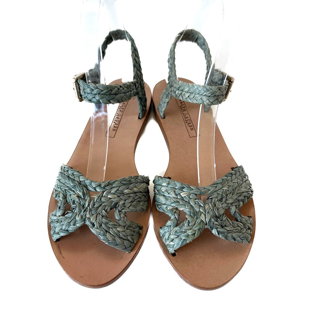 Ralph Lauren Purple Label Maralyn Raffia Ankle Strap Sandal Size 7B